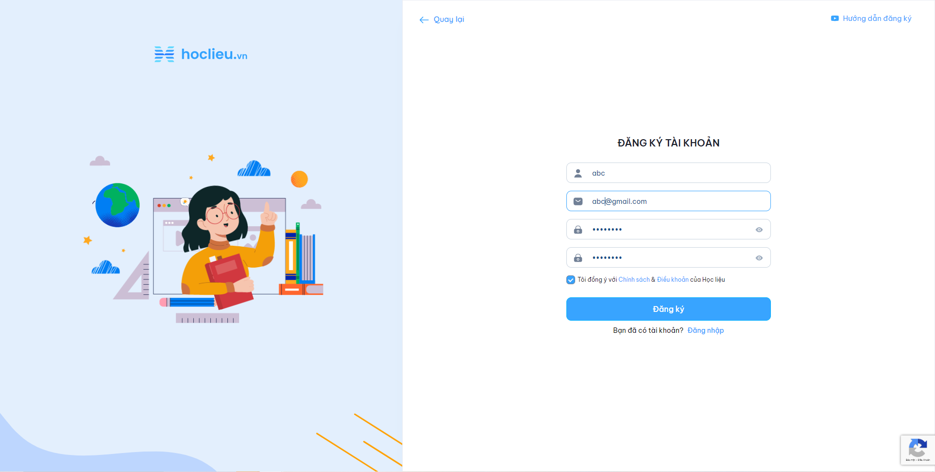 Hình 1. Màn hình Đăng ký tài khoản bằng email/Tên đăng nhập