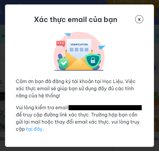 Hình 6. Màn hình thông báo xác thực email