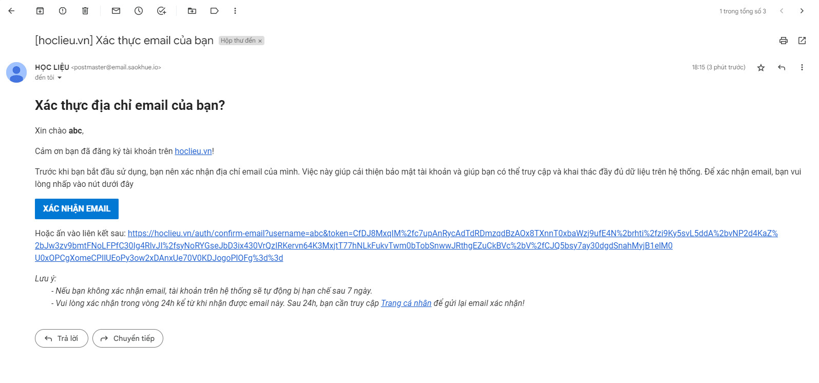 Hình 7. Màn hình xác thực email